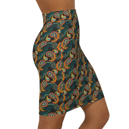 Bright Paisley Print - Women's Mid-Waist Pencil Skirt (AOP)