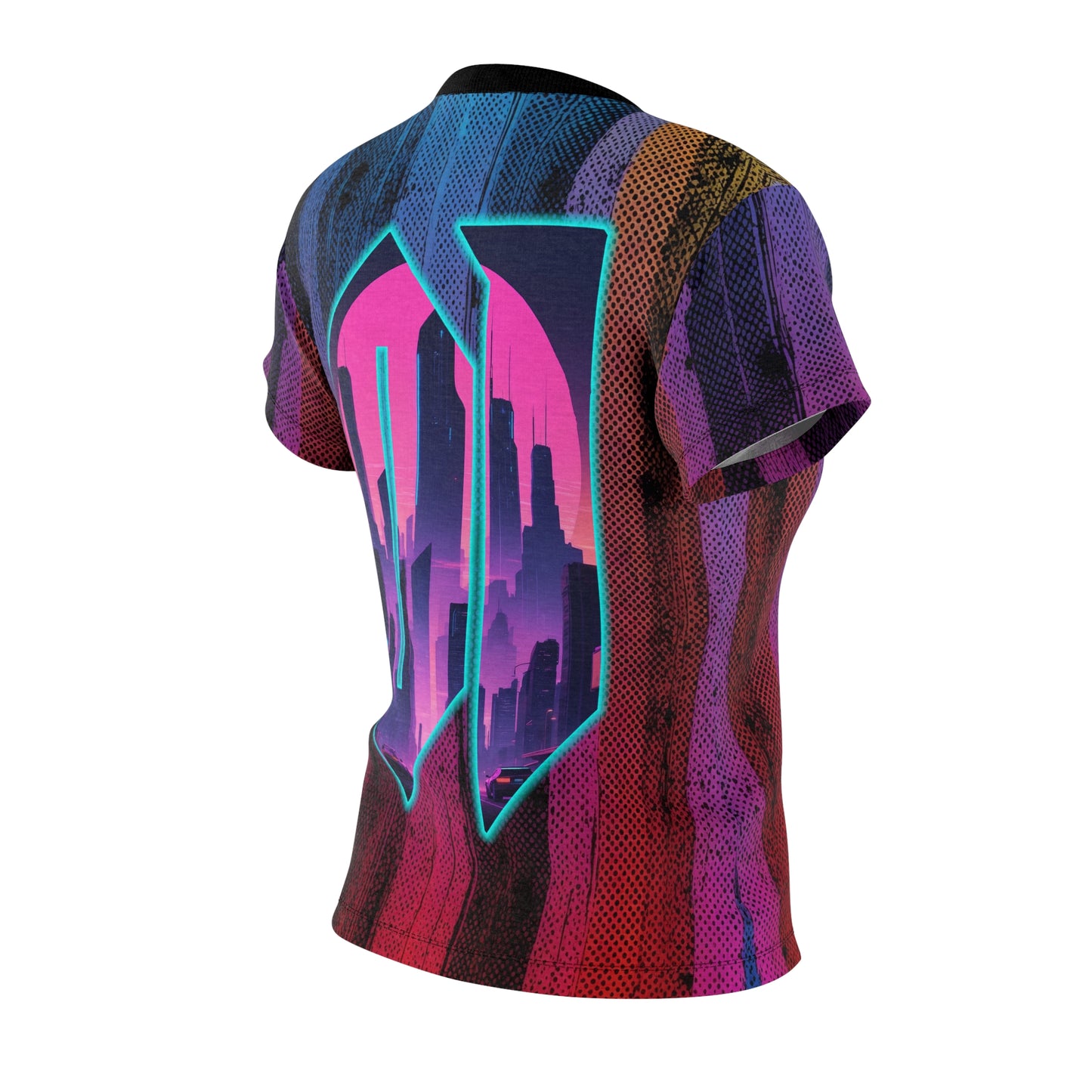 Night City 01 - Women's Cut & Sew Tee (AOP) | Retro Vaporwave Cyberpunk Design