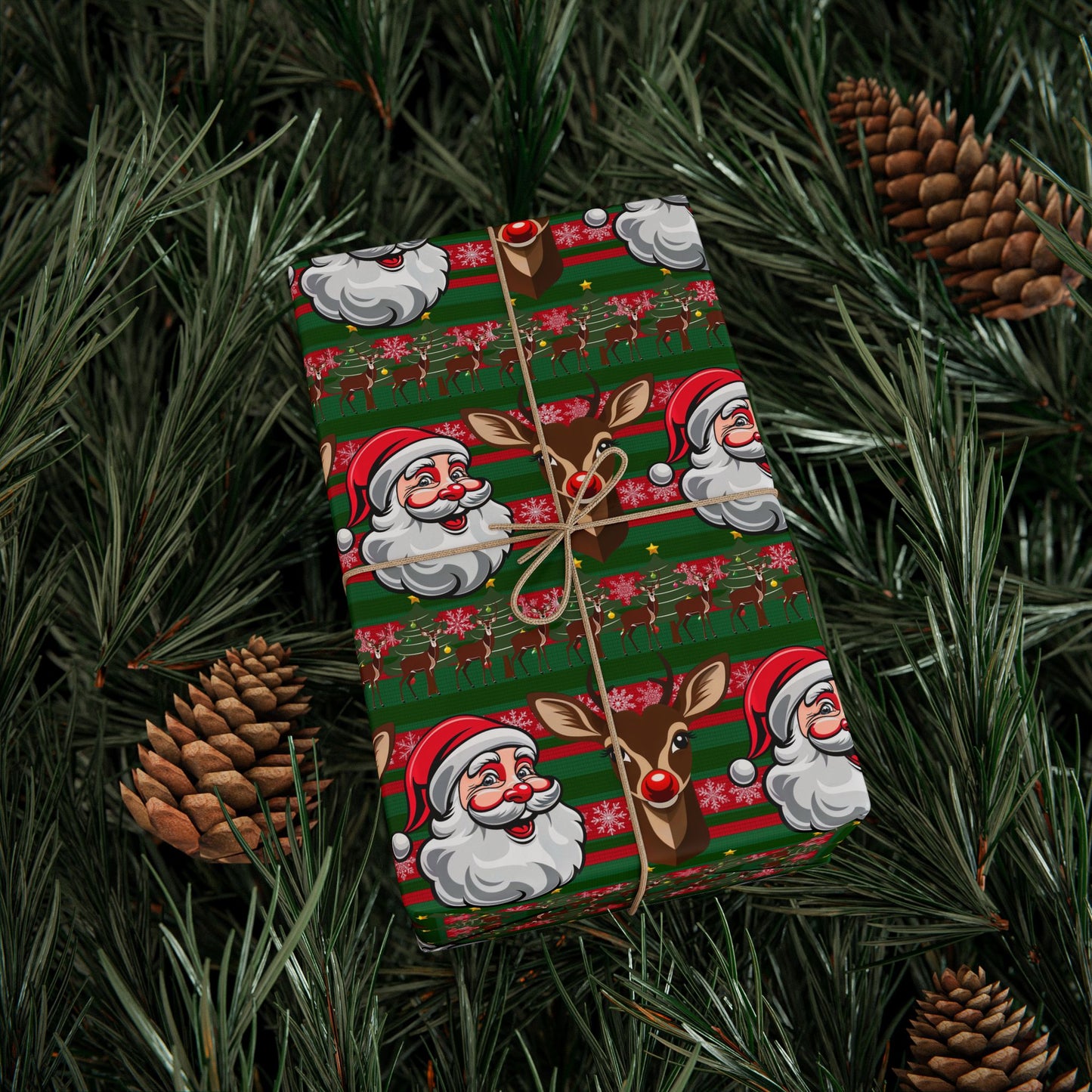 Wrapping Papers - Christmas Cheer Festive Santa and Reindeer Seamless Pattern Print