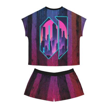 Women's Short Pajama Set – Night City 01 | Retro Vaporwave Cyberpunk Design