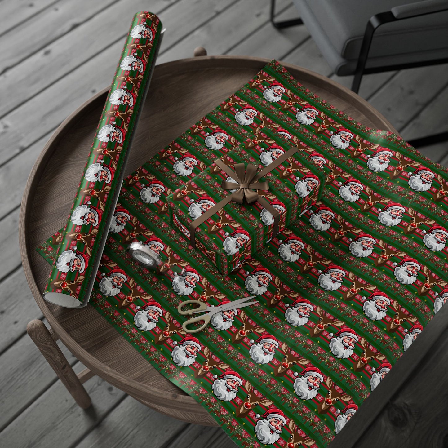 Wrapping Papers - Christmas Cheer Festive Santa and Reindeer Seamless Pattern Print