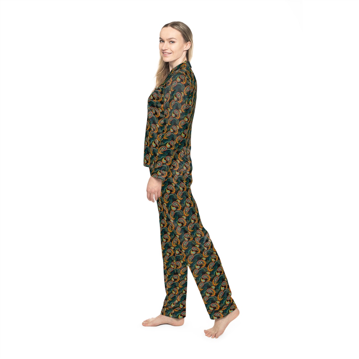 Bright Paisley Print - Women's Satin Pajamas (AOP)