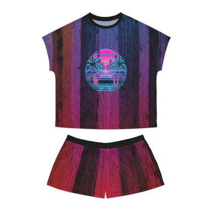 Women's Short Pajama Set – Night City 01 | Retro Vaporwave Cyberpunk Design