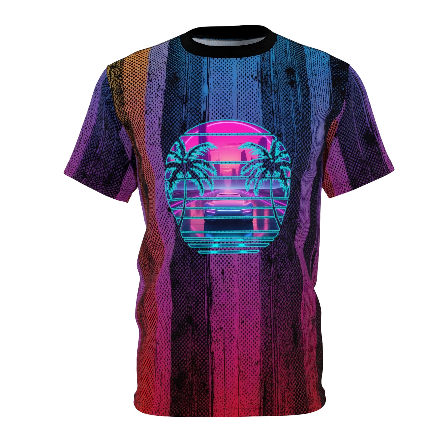 Night City 01 – Unisex Cut & Sew Tee (AOP) | Retro Vaporwave Cyberpunk Design