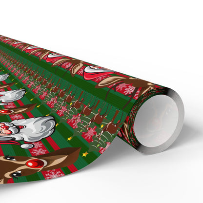 Wrapping Papers - Christmas Cheer Festive Santa and Reindeer Seamless Pattern Print