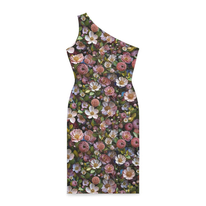 Floral Shoulder Dress with Vibrant Botanical Pattern