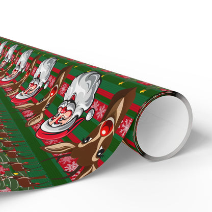 Wrapping Papers - Christmas Cheer Festive Santa and Reindeer Seamless Pattern Print