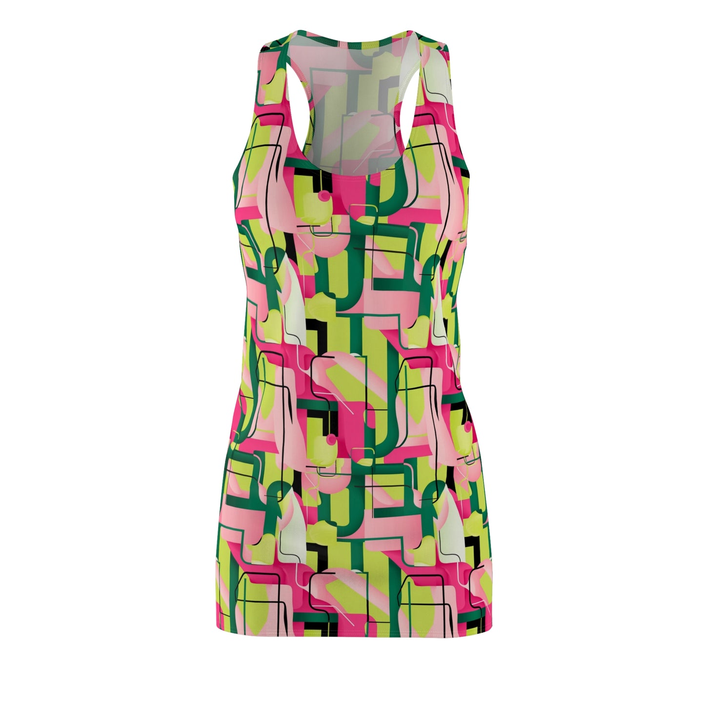 Racerback Dress Binary Abstract Painting Neon Yellow Green Pink