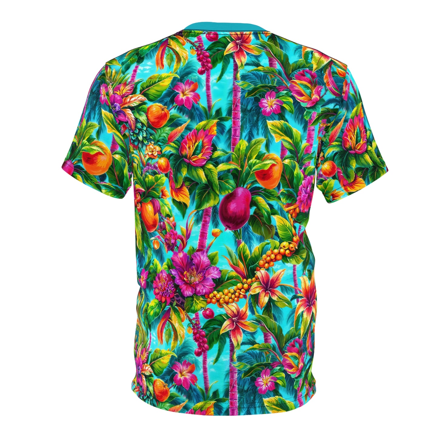 Tropical Tee with Vibrant Florals and Fruits