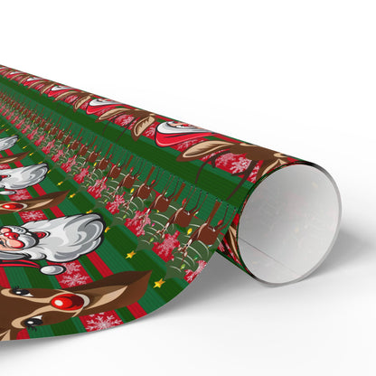 Wrapping Papers - Christmas Cheer Festive Santa and Reindeer Seamless Pattern Print