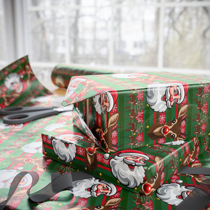 Wrapping Papers - Christmas Cheer Festive Santa and Reindeer Seamless Pattern Print