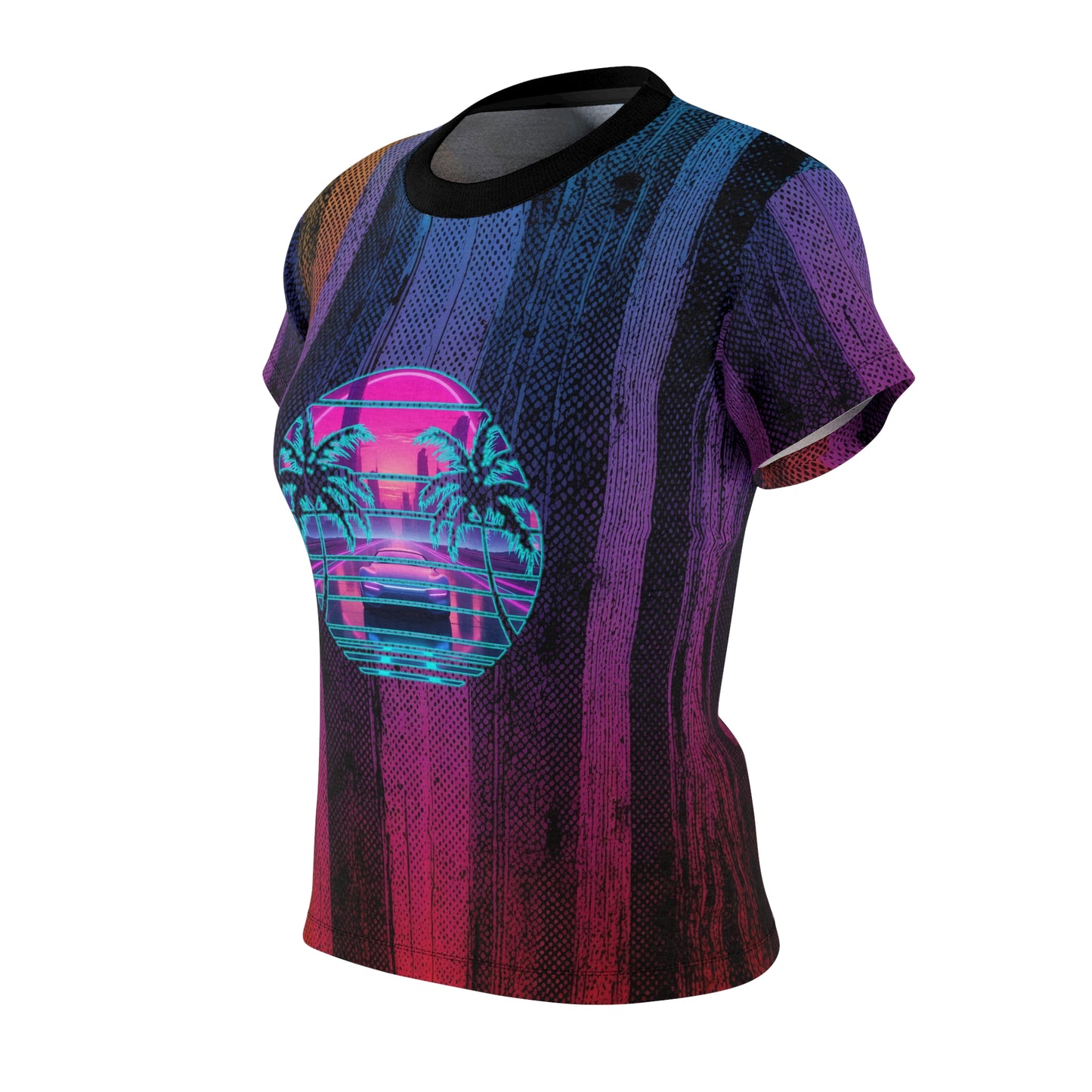 Night City 01 - Women's Cut & Sew Tee (AOP) | Retro Vaporwave Cyberpunk Design