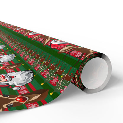 Wrapping Papers - Christmas Cheer Festive Santa and Reindeer Seamless Pattern Print