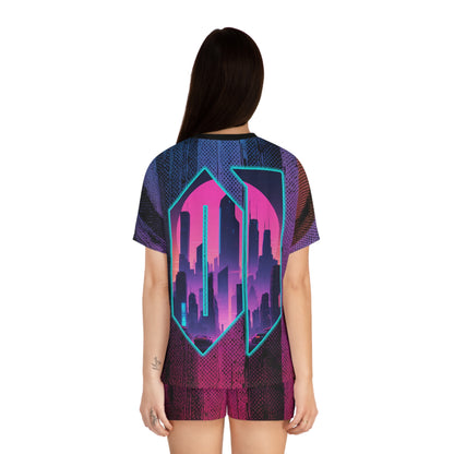 Women's Short Pajama Set – Night City 01 | Retro Vaporwave Cyberpunk Design