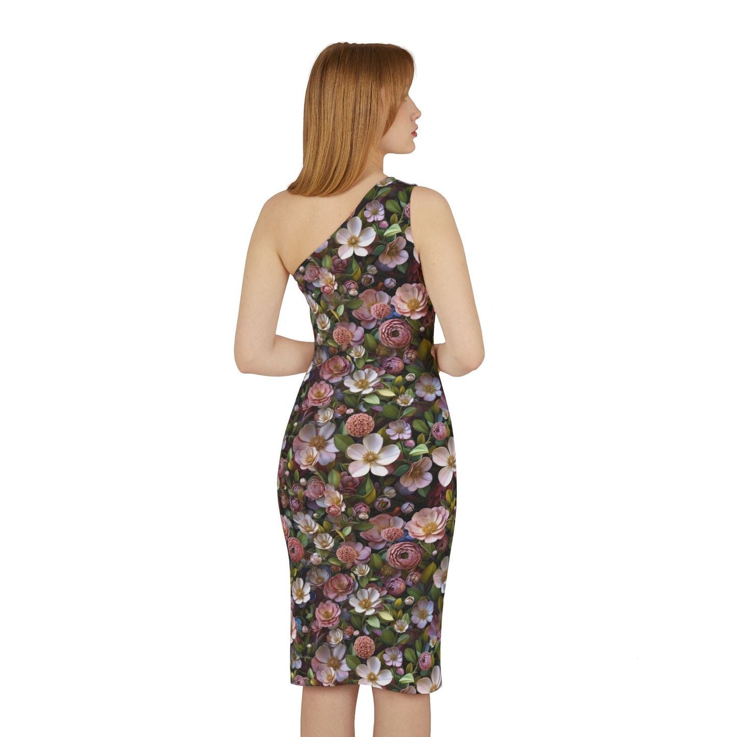 Floral Shoulder Dress with Vibrant Botanical Pattern