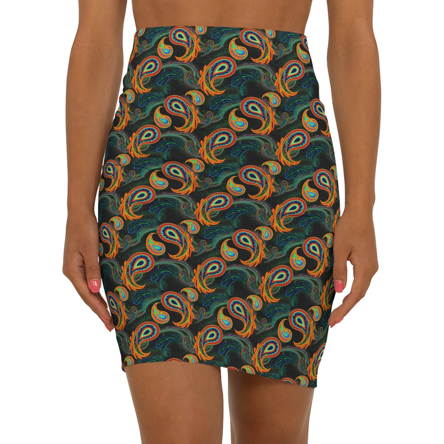 Bright Paisley Print - Women's Mid-Waist Pencil Skirt (AOP)