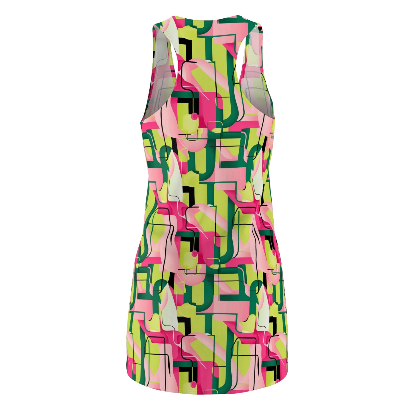 Racerback Dress Binary Abstract Painting Neon Yellow Green Pink