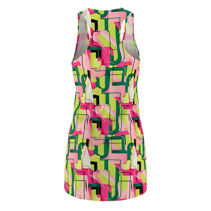 Racerback Dress Binary Abstract Painting Neon Yellow Green Pink