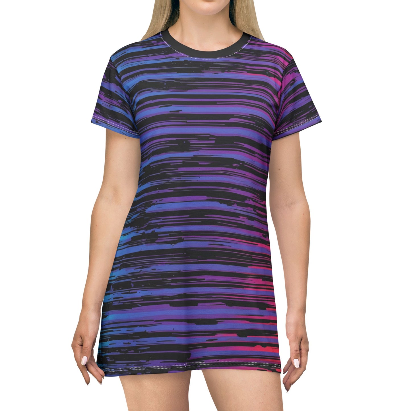 Glitch Horizontal Lines - T-Shirt Dress (AOP)