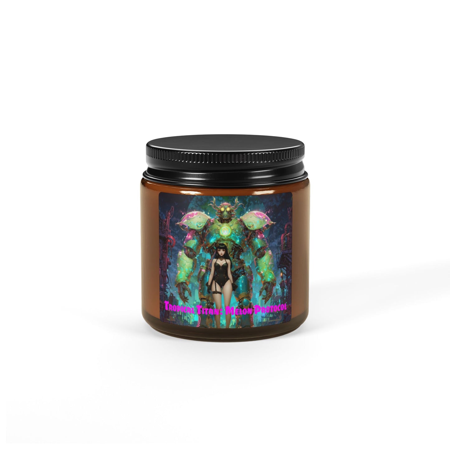 Tropical Titan: Melon Protocol - Scented Soy Candle (4oz, Amber Jar)