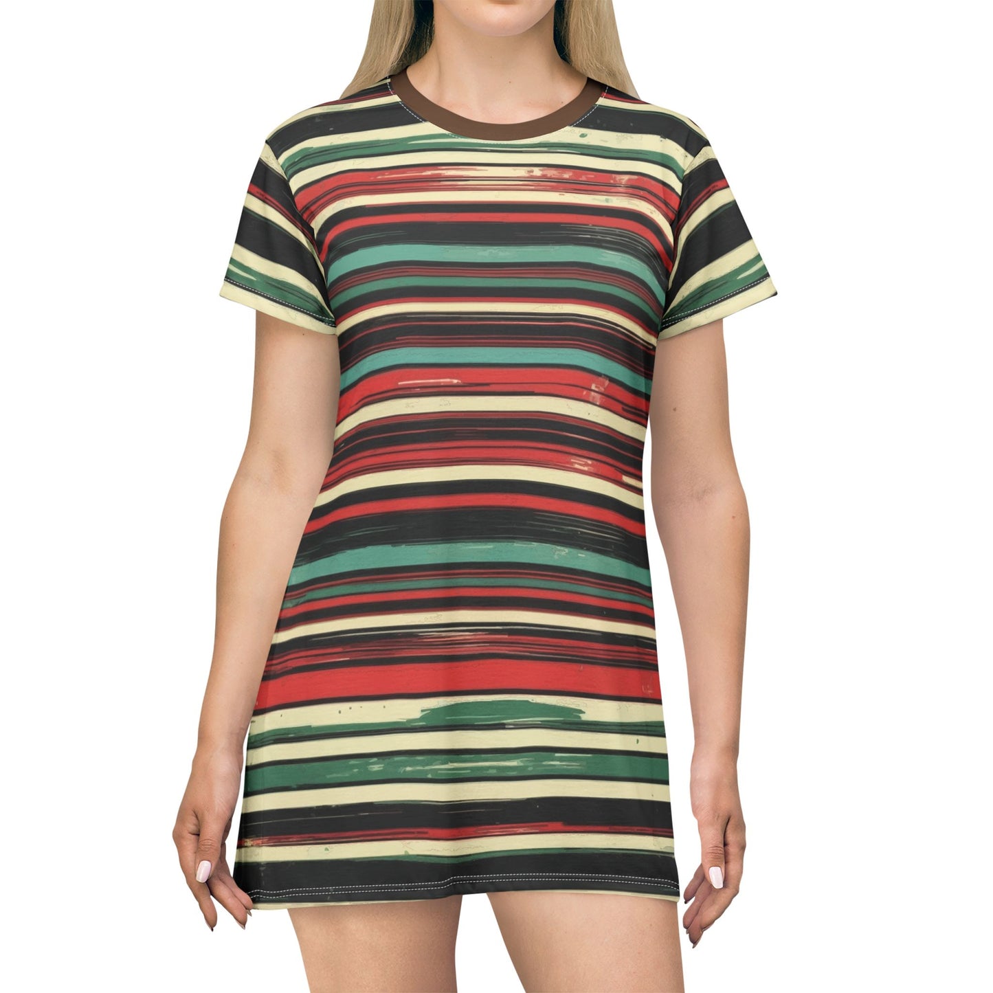 (Vintage) Muted Horizontal Stripes - T-Shirt Dress (AOP)