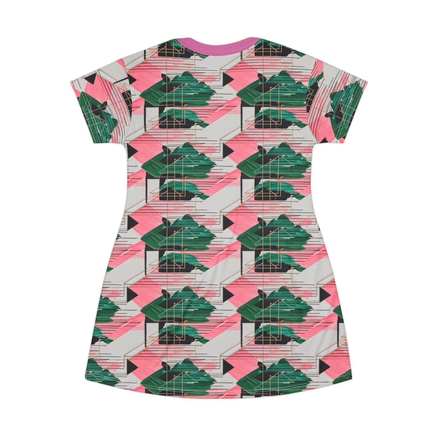 Binary Abstract T-Shirt Dress in Bright Pink and Emerald Green