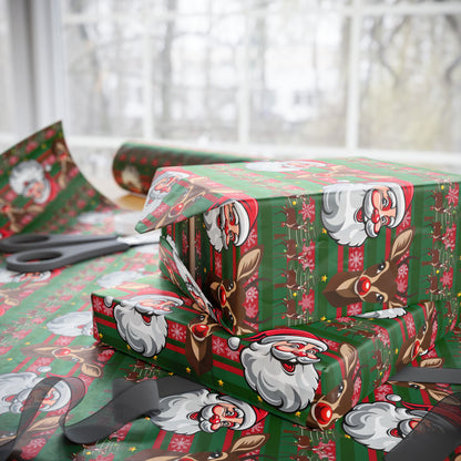 Wrapping Papers - Christmas Cheer Festive Santa and Reindeer Seamless Pattern Print