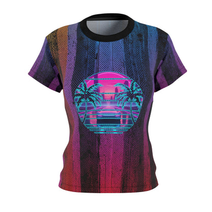 Night City 01 - Women's Cut & Sew Tee (AOP) | Retro Vaporwave Cyberpunk Design