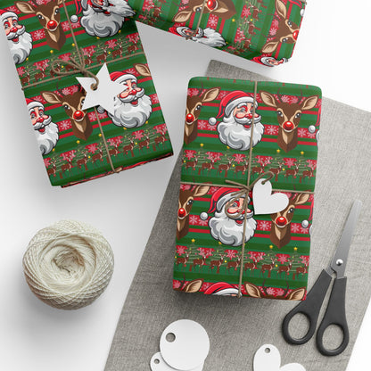 Wrapping Papers - Christmas Cheer Festive Santa and Reindeer Seamless Pattern Print