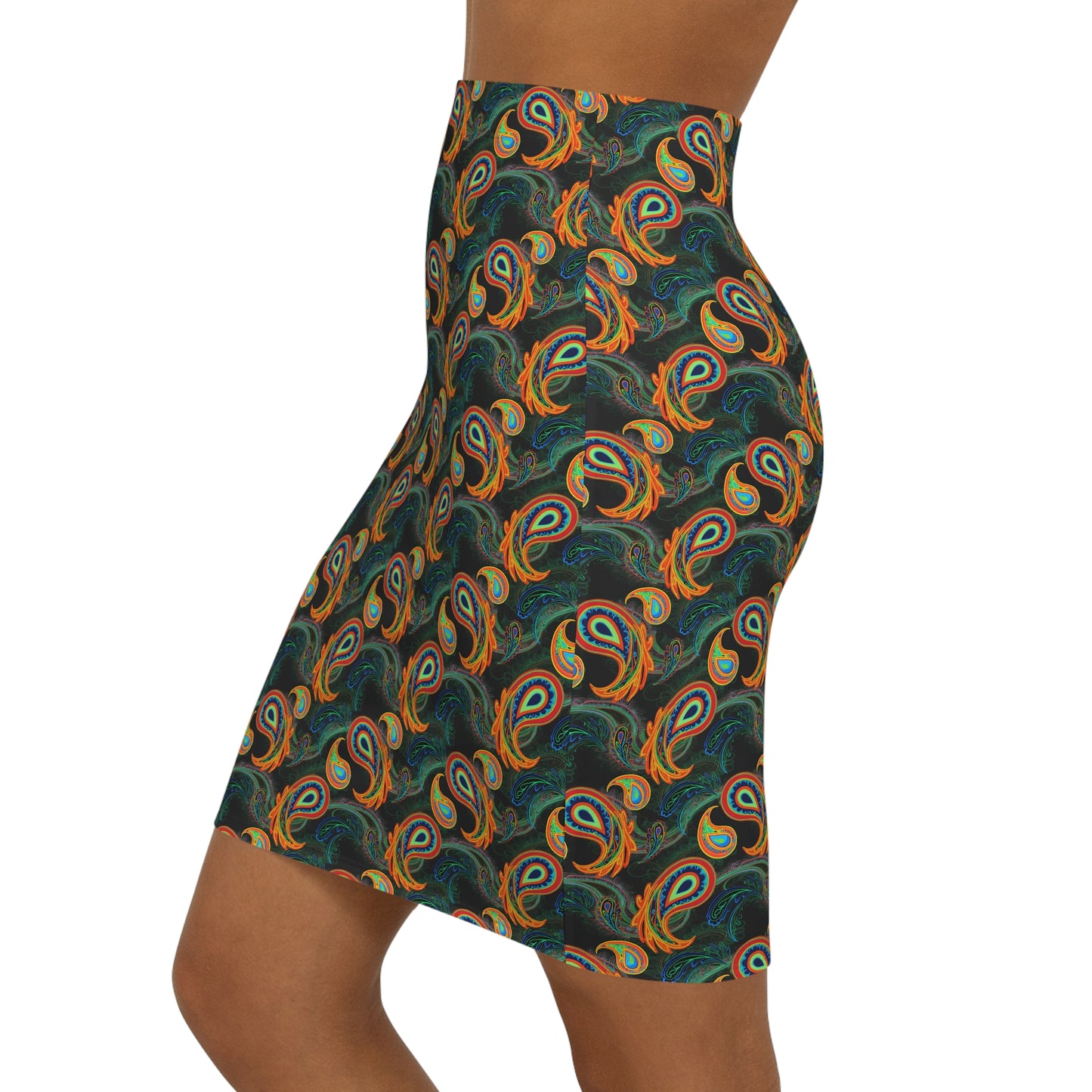 Bright Paisley Print - Women's Mid-Waist Pencil Skirt (AOP)