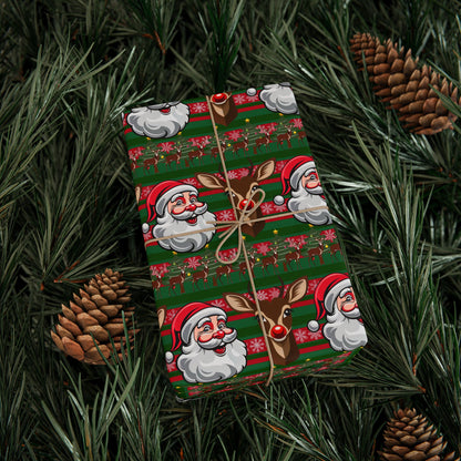 Wrapping Papers - Christmas Cheer Festive Santa and Reindeer Seamless Pattern Print