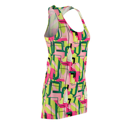 Racerback Dress Binary Abstract Painting Neon Yellow Green Pink