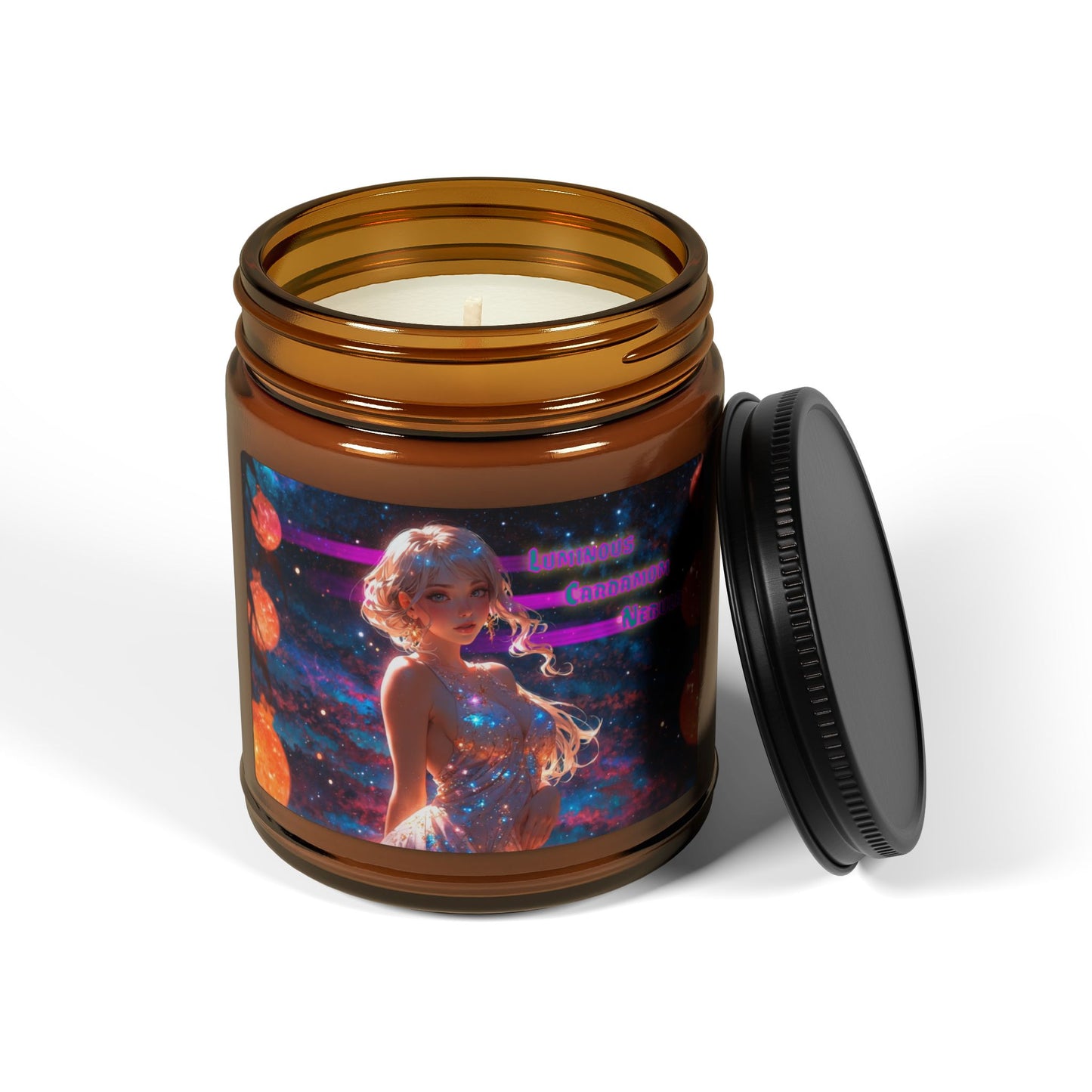 Luminous Cardamom Nebula - Scented Soy Candle (9oz, Amber Jar)