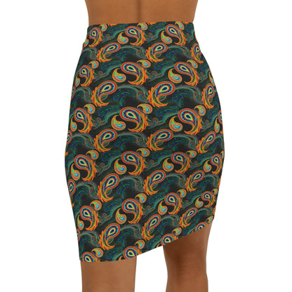 Bright Paisley Print - Women's Mid-Waist Pencil Skirt (AOP)