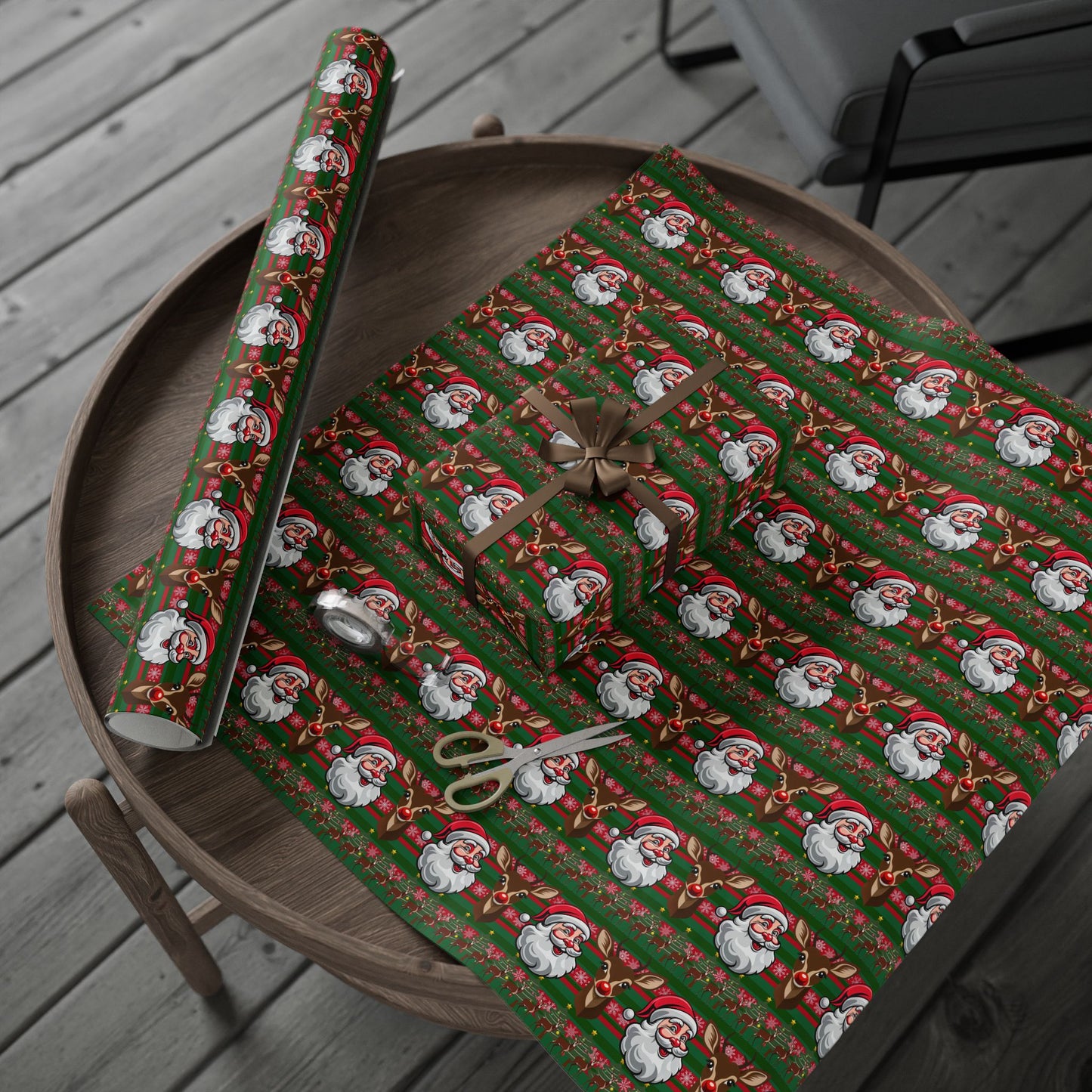 Wrapping Papers - Christmas Cheer Festive Santa and Reindeer Seamless Pattern Print