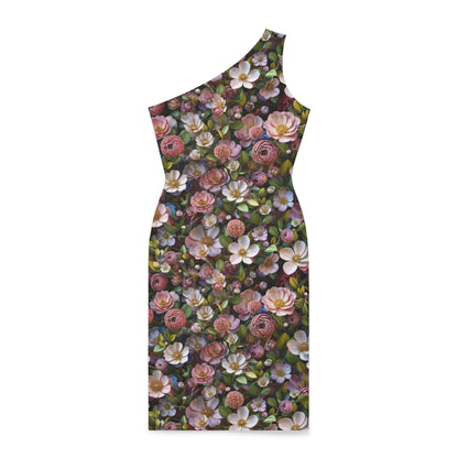 Floral Shoulder Dress with Vibrant Botanical Pattern