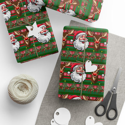 Wrapping Papers - Christmas Cheer Festive Santa and Reindeer Seamless Pattern Print