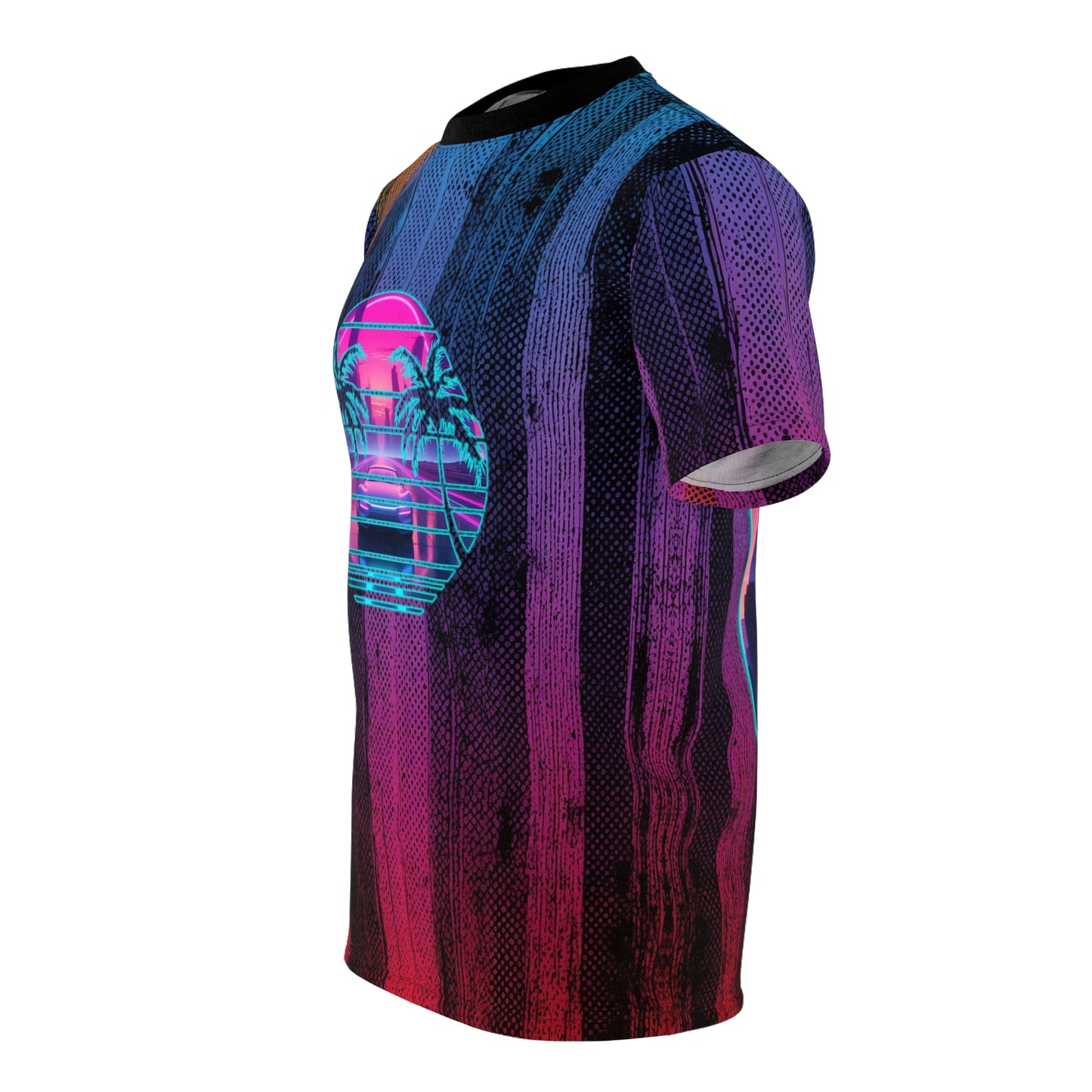 Night City 01 – Unisex Cut & Sew Tee (AOP) | Retro Vaporwave Cyberpunk Design